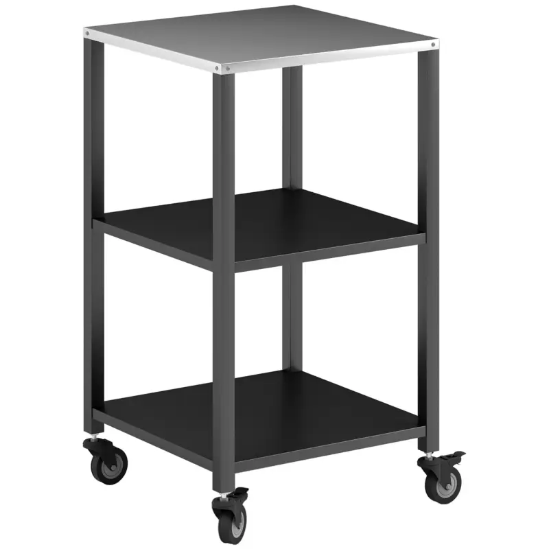 Outsunny Cărucior pentru grătar 3-etaje masă pentru grătar cu suprafață din oțel inoxidabil, roți, cărucior mobil de servire 50 x 50 x 90 cm Negru Disponibil imediat