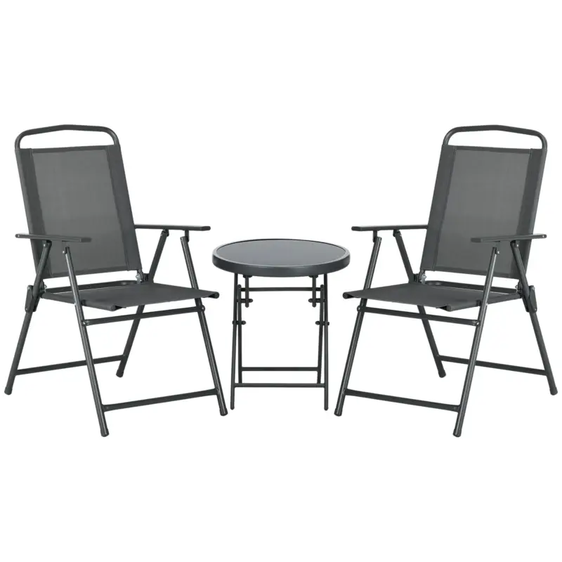 Outsunny Set de grădină 3 piese cu 2 scaune 53.5x64x93 cm și măsuță de cafea Ø45x50 cm, din metal, gri închis Reducere extra