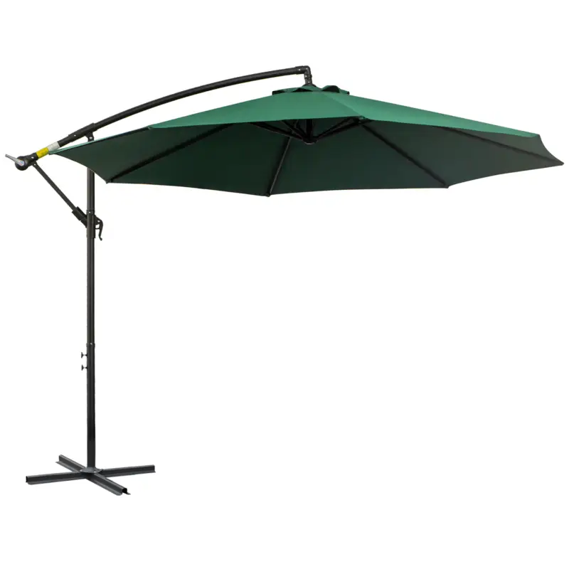 Outsunny Umbrela Impermeabila cu Brat Lateral si Structura din Otel cu Manivela, Verde Φ300 x 250 cm Discount