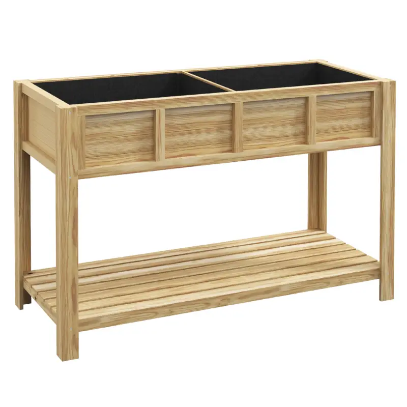 Livrare expres Outsunny Jardinieră Înălțată din Lemn cu Raft Inferior, Separator, Găuri de Drenaj, 115x46x75 cm, Culoare Lemn