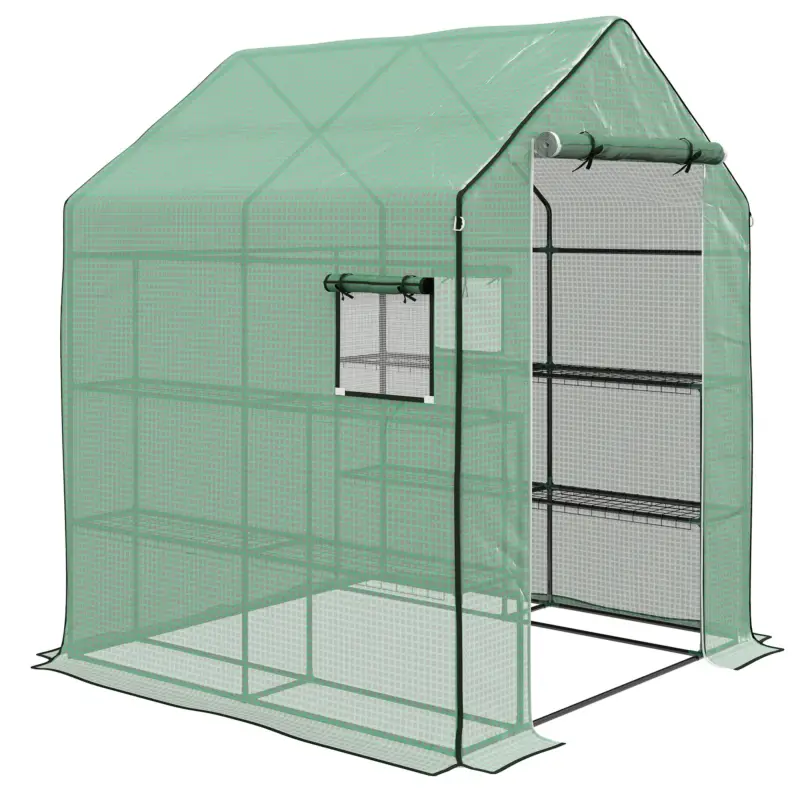 Outsunny Seră de grădină cu 1 ușă, 1 ferestre, rafturi 3 nivele pentru Legume Plante Flori Pânză PE 140 x 143 x 190 cm Ofertă specială