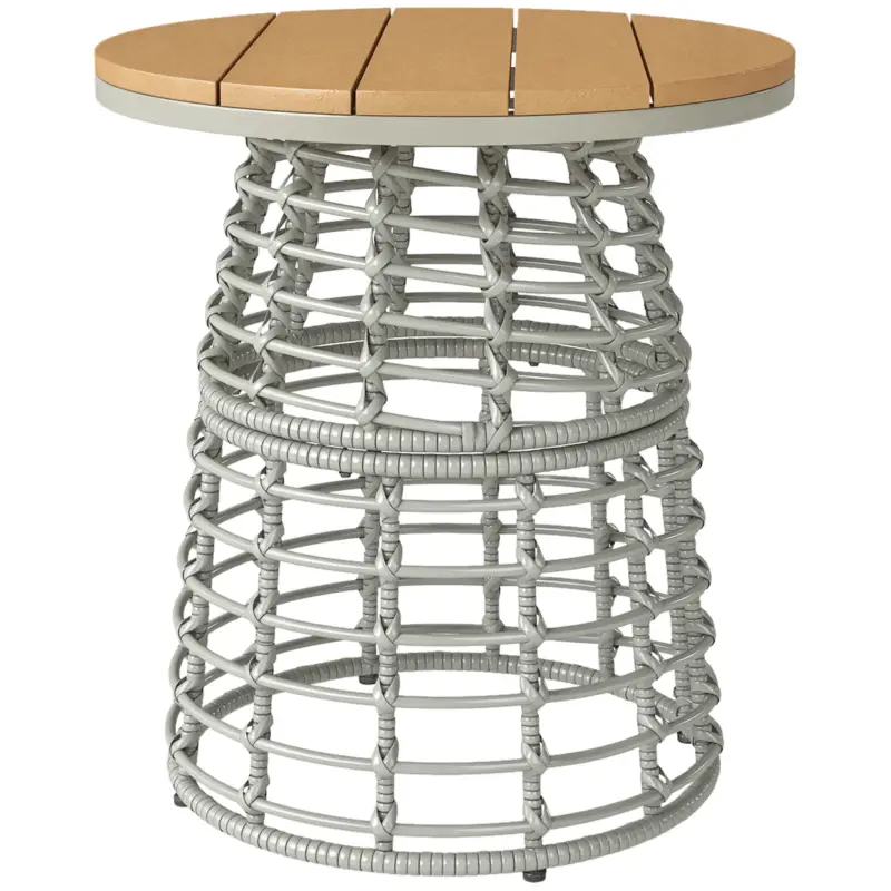 Cumpărături sigure Outsunny Masă de cafea de grădină, Masă rotundă în răchită de aspect rotință și placă compozită Ø45 x 50 cm gri