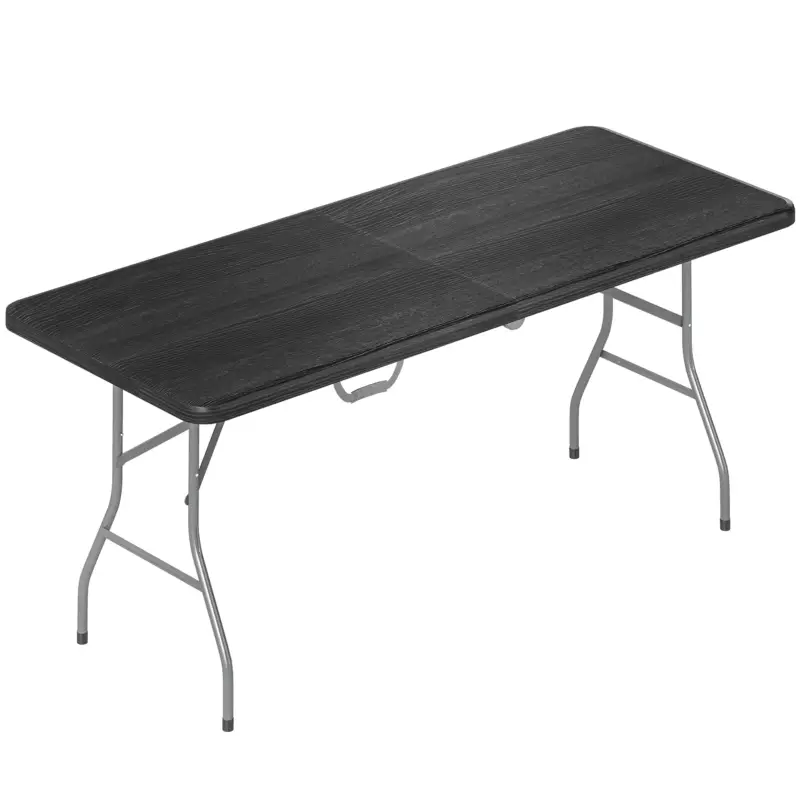 Outsunny Masă pliantă din HDPE masă de camping pliantă pentru exterior cu mâner capace antiderapante la picioare 180 x 74 x 74 cm, negru Ieftin
