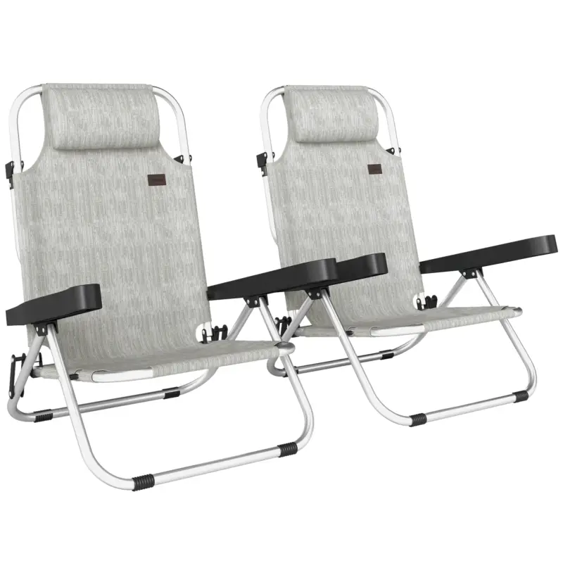 Set Outsunny 2 Șezlonguri Pliabile și Reclinabile pe 4 Poziții cu Suport pentru Cap, din Aluminiu, 62x61x80 cm, Gri Lichidare de stoc