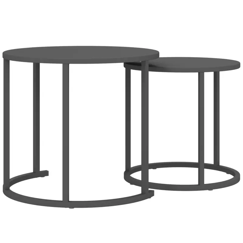 Outsunny Set de 2 măsuțe laterale stivabile masă rotundă de grădină rezistentă la intemperii masă de balcon din oțel economisitoare de spațiu gri închis Chilipir