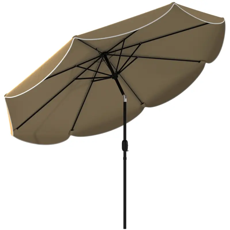 Ultima șansă Outsunny Umbrelă Terasă Exterioară Ø2,7 m cu Înclinare Reglabilă 3 Poziții Manivelă și Volant Khaki