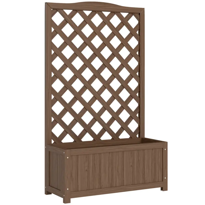 Noutate Outsunny Jardinieră cu spalier, ghiveci pentru plante cățărătoare, legume, flori, din lemn masiv, 70 x 28 x 117 cm maro închis