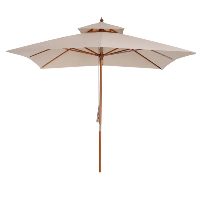 Plată sigură Outsunny Umbrela de Soare de Gradina Acoperis Dublu , Bambu si Poliester,Crema, 3x3m