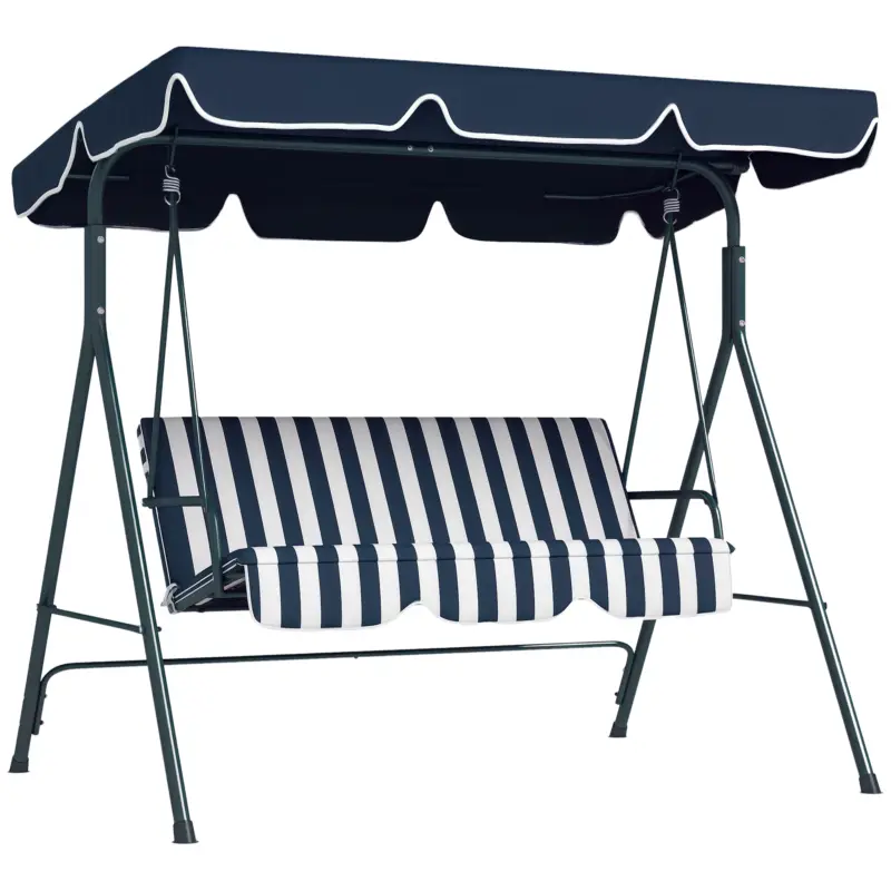 Outsunny Leagăn de grădină cu 3 locuri, acoperiș parasolar, din oțel și poliester, 172x110x153 cm, alb și albastru Transport gratuit
