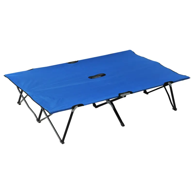 Livrare rapidă Outsunny Pat de campanie dublu pliabil pentru 2 persoane până la 136kg 193 x 125 x 40 cm poliester Oxford metal albastru