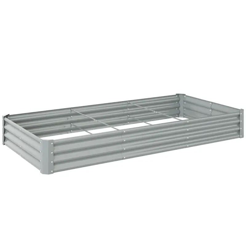 Outsunny Pat de Grădină Ridicat din Oțel Galvanizat, 240 x 120 x 30 cm, Jardinieră Ridicată de Exterior cu Fund Deschis pentru Legume, Flori, Plante Aromatice, Argintiu Premium