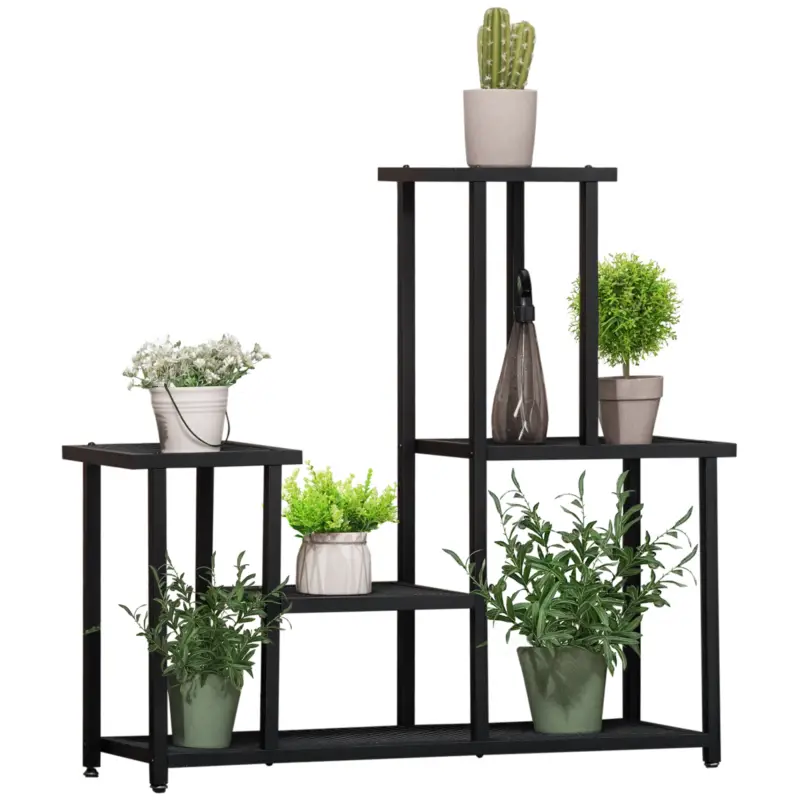 Noutate Outsunny Suport pentru plante cu 4 niveluri pentru interior și exterior raft pentru plante din metal pentru grădină, terasă, balcon, negru