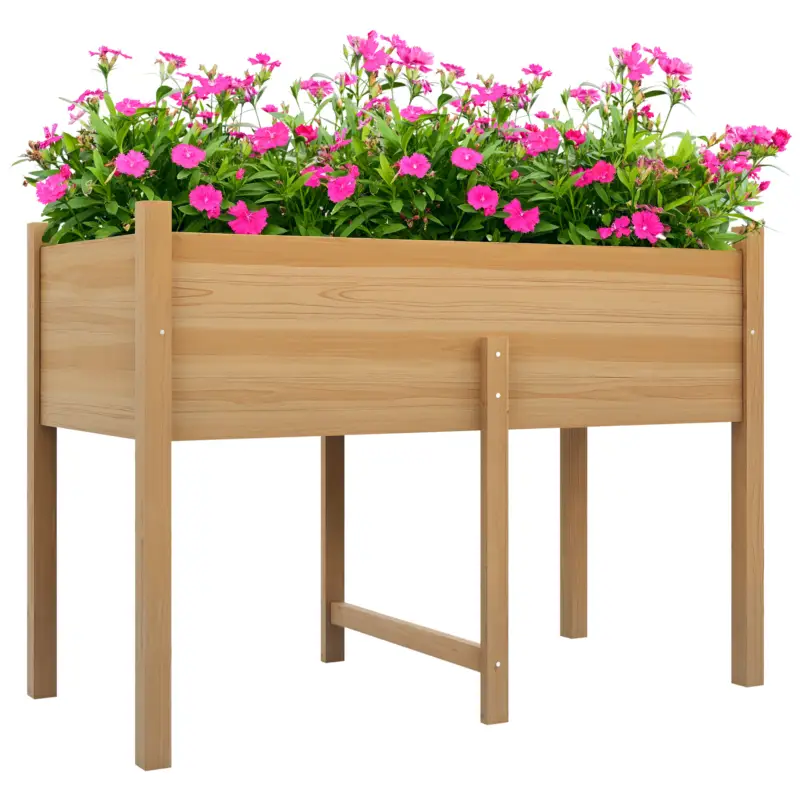 Preț promoțional Outsunny Grădină înălțată cu 2 orificii de drenaj și sac din material nețesut, din lemn de brad, 115x55x80 cm