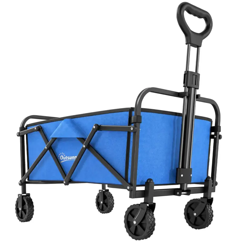 Outsunny Cărucior de grădină pliabil cu roţi mâner reglabil sarcină 68 kg pentru campanie cumpărături 81x45x89 cm albastru Plată securizată