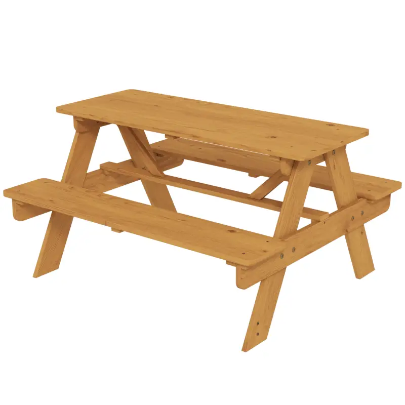 AIYAPLAY Set mobilier de exterior pentru copii, masă de picnic pentru copii cu bănci, structură din lemn masiv, lemn natural Cumpărături sigure