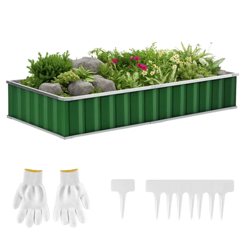 Livrare gratuită Outsunny Pătrat de grădină de grădină modulabil, montare fără unelte, mănuși incluse 174 x 90 x 30 cm oțel galvanizat verde