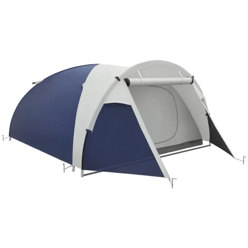 Outsunny Cort de camping 3/4 persoane în formă de dom ușor ventilat cu uși cu fermoar 320 x 240 x 130 cm bleu foncé gri deschis Noutate
