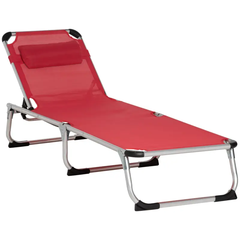 Reducere specială Outsunny șezlong pliabil de grădină cu pernă pentru cap, șezlong cu spătar reglabil în 4 trepte, pat de camping, suport până la 120 kg, pentru exterior/park/grădină, roșu