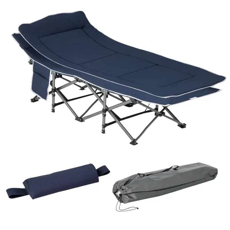 Calitate înaltă Outsunny Campingbett, pat pliabil cu pernă, 188 x 64,5 x 53 cm, bleu foncé