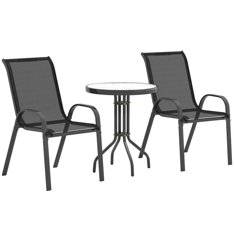 Reducere extra Outsunny Set de Grădină 3 Piese cu 2 Scaune de Grădină 54x71x93 cm și Măsuță Rotundă Ø60x71 cm din Oțel Negru
