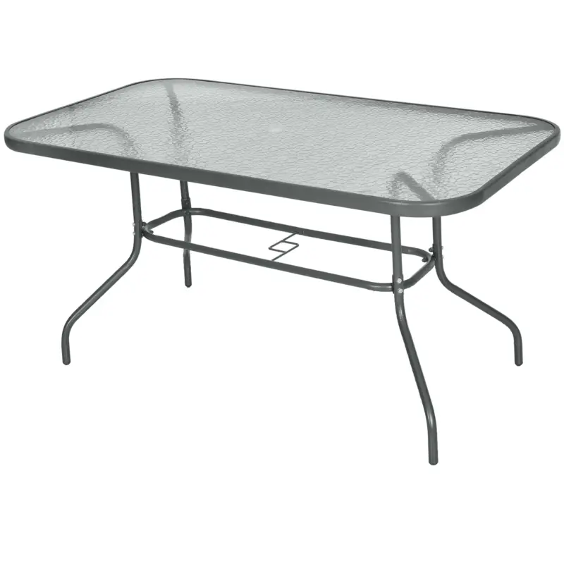 Outsunny Masa de Exterior din Metal si Sticla Temperata cu Orificiu pentru Umbrela 140x80x70cm Doar azi
