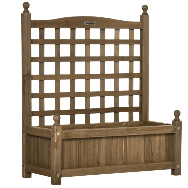 Bestseller Outsunny Jardinieră cu spalier recipient pentru flori jardinieră pe picior 64 x 28 x 75 cm inserturi de irigare lemn masiv