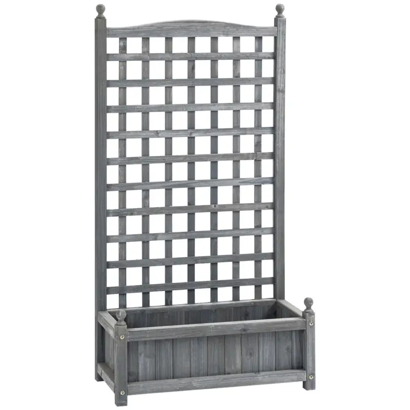 Outsunny jardinieră înălțată cu spalier, jardinieră pentru flori, arc pentru trandafiri cu suport pentru plante cățărătoare, lemn, gri, 64 x 28 x 120 cm Livrare rapidă