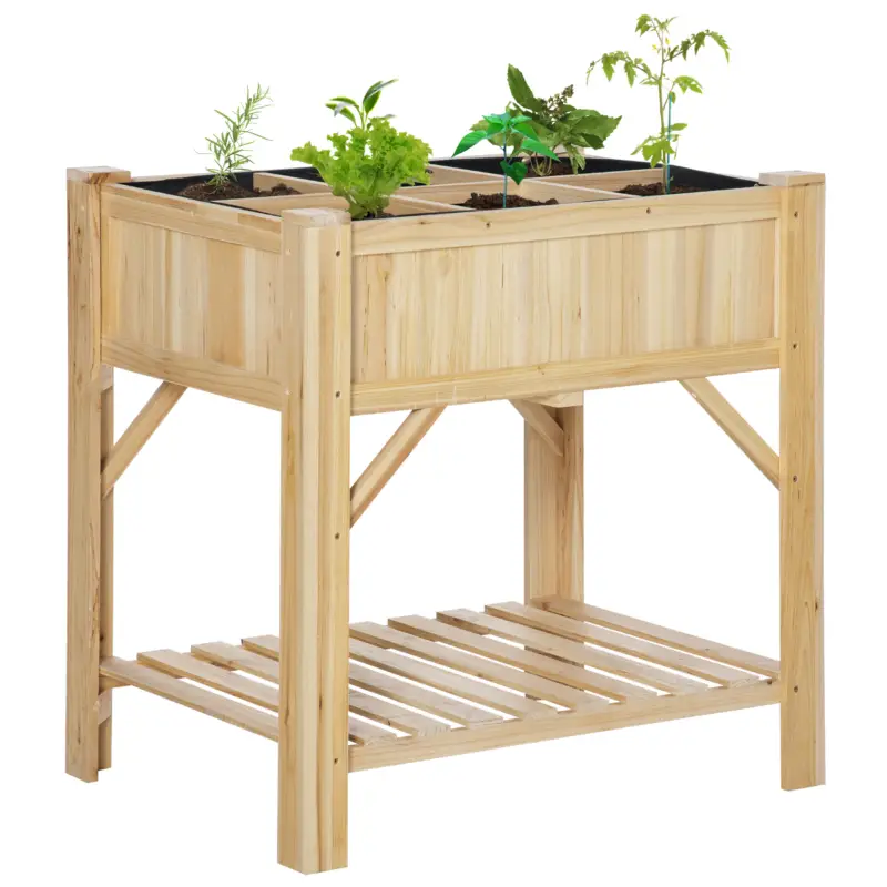 Outsunny Pat pentru Gradina de Legume Inaltat cu6 Compartimente, Jardiniera de Exterior Suport Plante din Lemn de Brad, 78.5x58x81cm Reducere extra