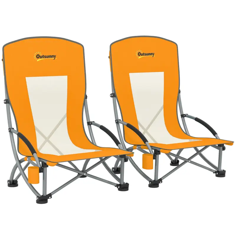 Ofertă exclusivă Outsunny Set de 2 scaune de plajă pliabile scaune de camping pliante ușoare sac de transport suport pentru pahare 70 x 58 x 79 cm portocaliu