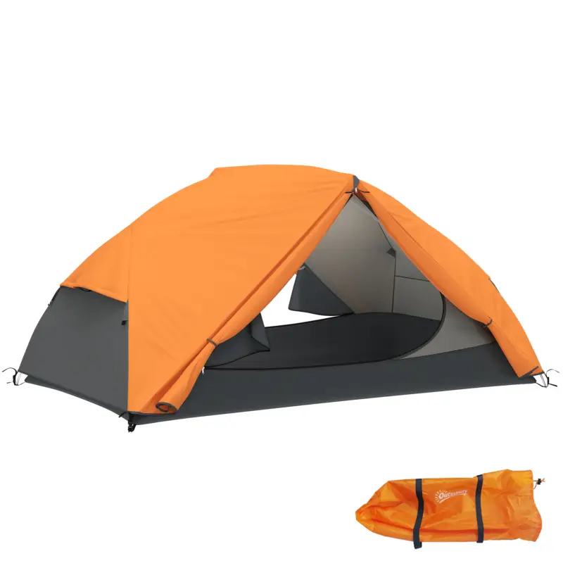Retur gratuit Outsunny Cort de Camping pentru 2 Persoane cu 2 Uși, 2 Ferestre și Geantă de Transport, 280x225x110 cm, Portocaliu