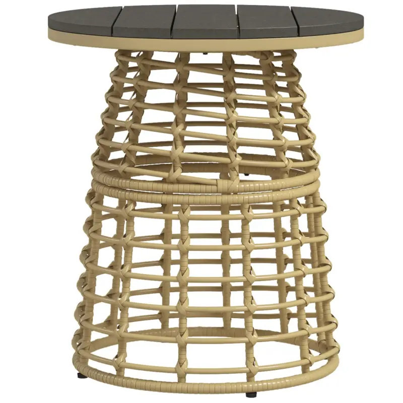 Ultima șansă Outsunny Masă de cafea de grădină rotundă din rășină aspect răchită metal și blat compozit, dim. Ø45 x 50H cm