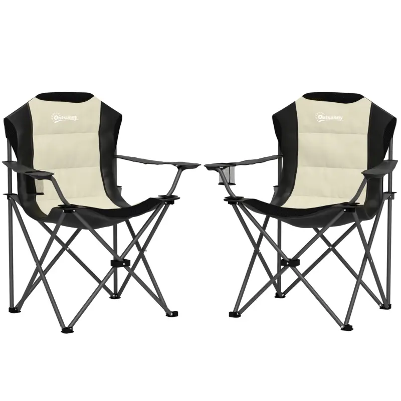 Outsunny Set 2 Scaune Pliabile de Camping cu Suport Pahar și Genți Crem Retur gratuit