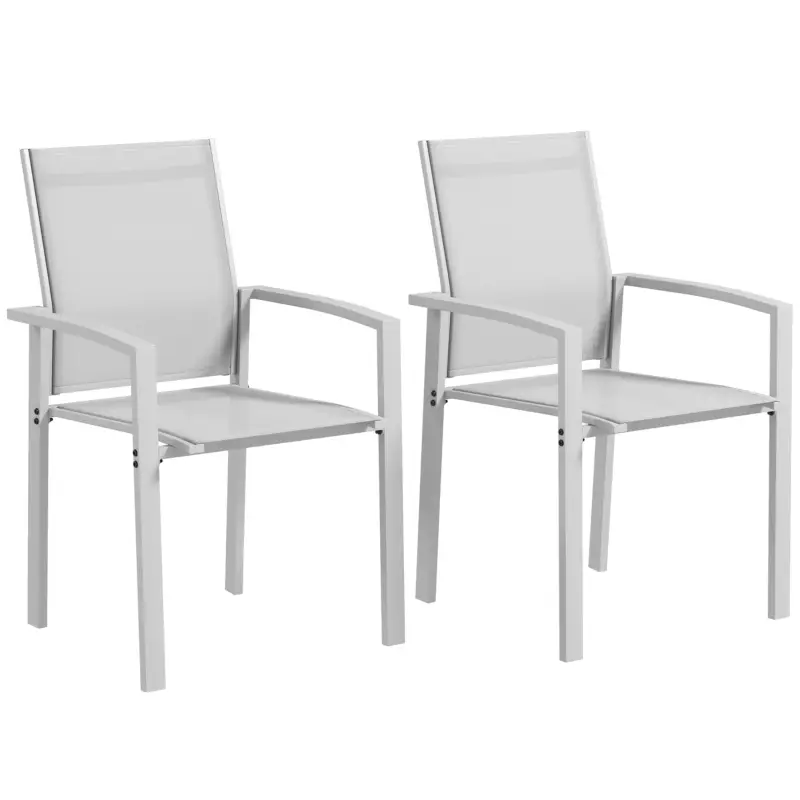 Preț promoțional Outsunny Set de 2 Scaune de Grădină cu Cadru din Aluminiu, Plasă Respirabilă și Cotiere, 56x58x89 cm, Gri Deschis