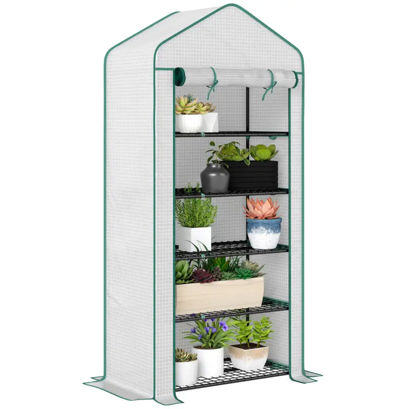 Reducere specială Outsunny Seră de grădină Seră 5 nivele cu o ușă rulantă, Foliu din PE Rezistent întărit dim. 90L x 49l x 193H cm