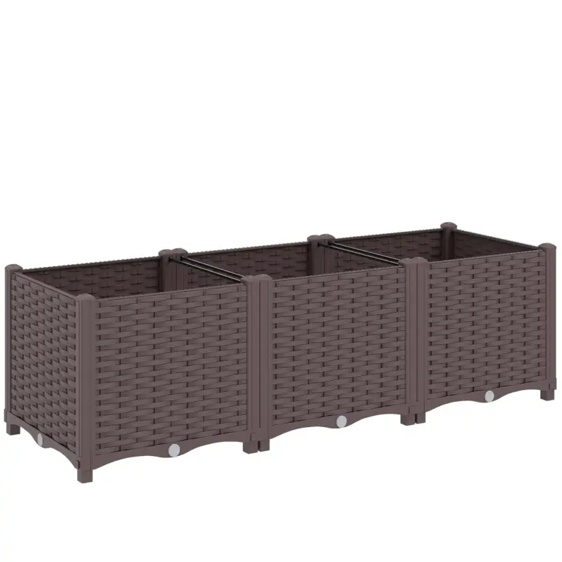 Outsunny Jardinieră înălțată, pat de grădină din plastic cu auto-udare și orificii de scurgere cu dopuri, 120x40x37cm, maro Ultima șansă
