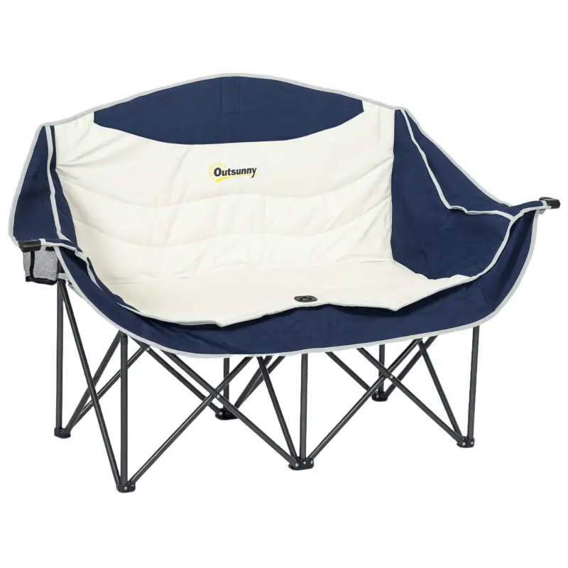 Outsunny Scaun pliant pliabil 2 locuri Scaun camping cu suport pentru băuturi Geantă de transport până la 250 kg Albastru Chilipir