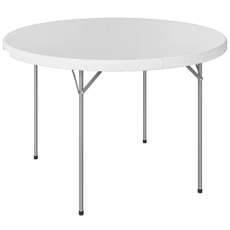 Outsunny Masă de Camping Rotundă Pliabilă, din Metal și HDPE, 120x120x74 cm, Alb Promoție