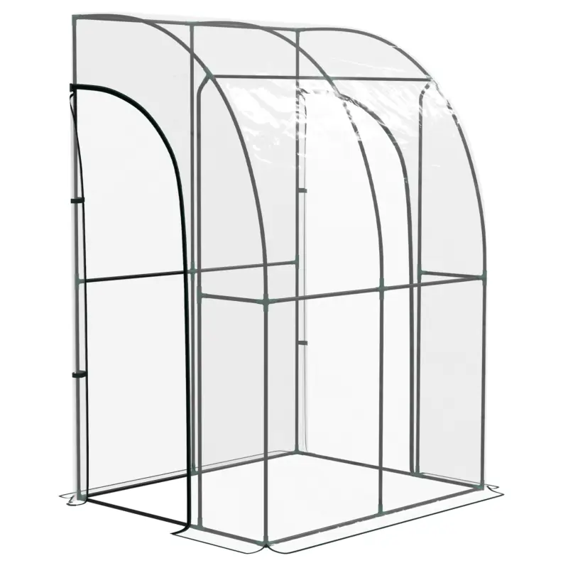 Outsunny Seră de Grădină adosată seră adosată 2 uși rulante cu fermoar oțel PVC transparent Preț mic
