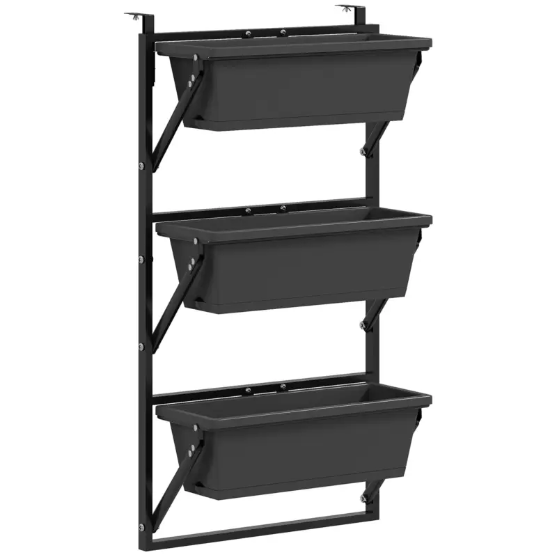 Discount Outsunny Set de 3 ghivece ghiveci cu orificii, 56x42 cm, ghivece pătrate din plastic, Gri închis