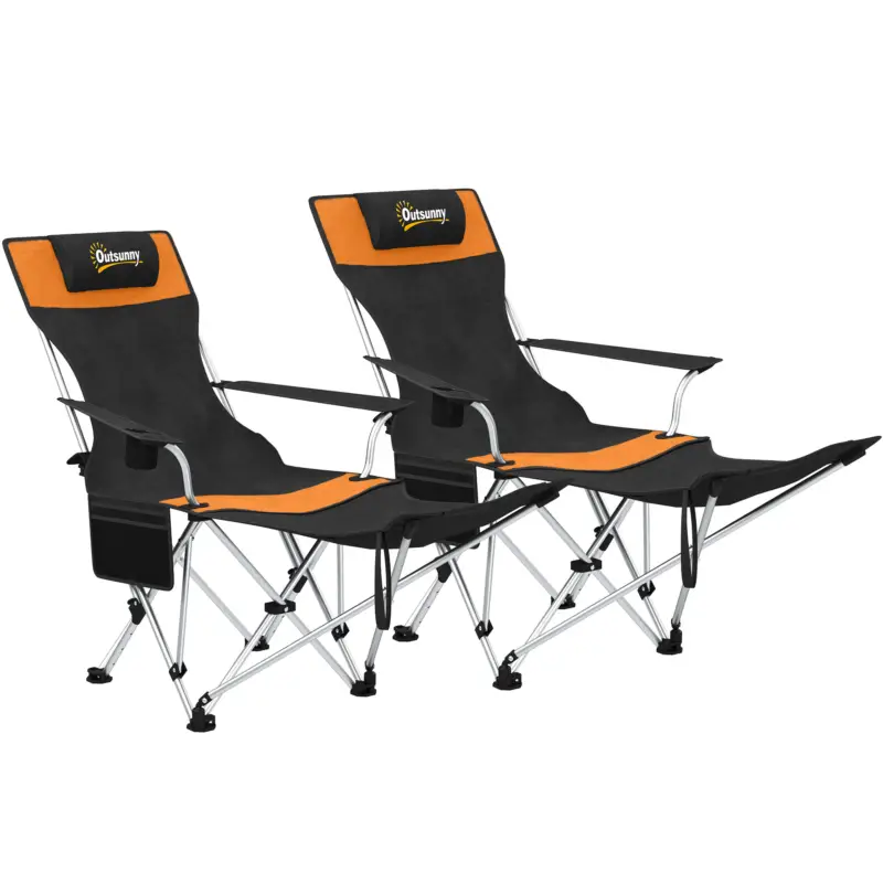Preț promoțional Outsunny Set de 2 Scaune de Camping Pliabile cu Suport pentru Picioare Detașabil, 82x100x88 cm, Negru