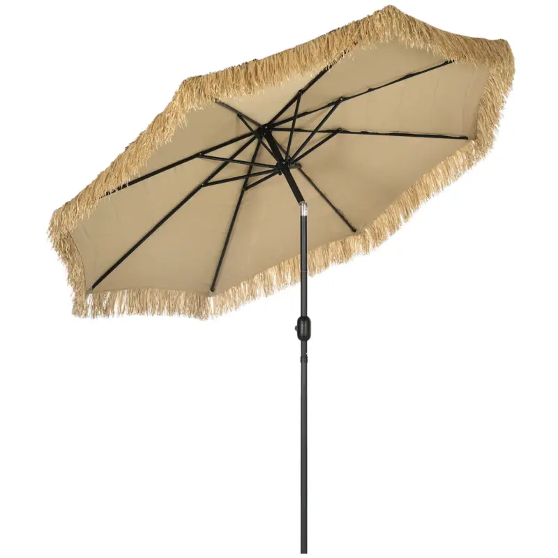 Retur gratuit Outsunny Umbrela pentru gradina cu paie, umbrela rotunda stil Hawai cu manivela, Ø265x250cm, kaki