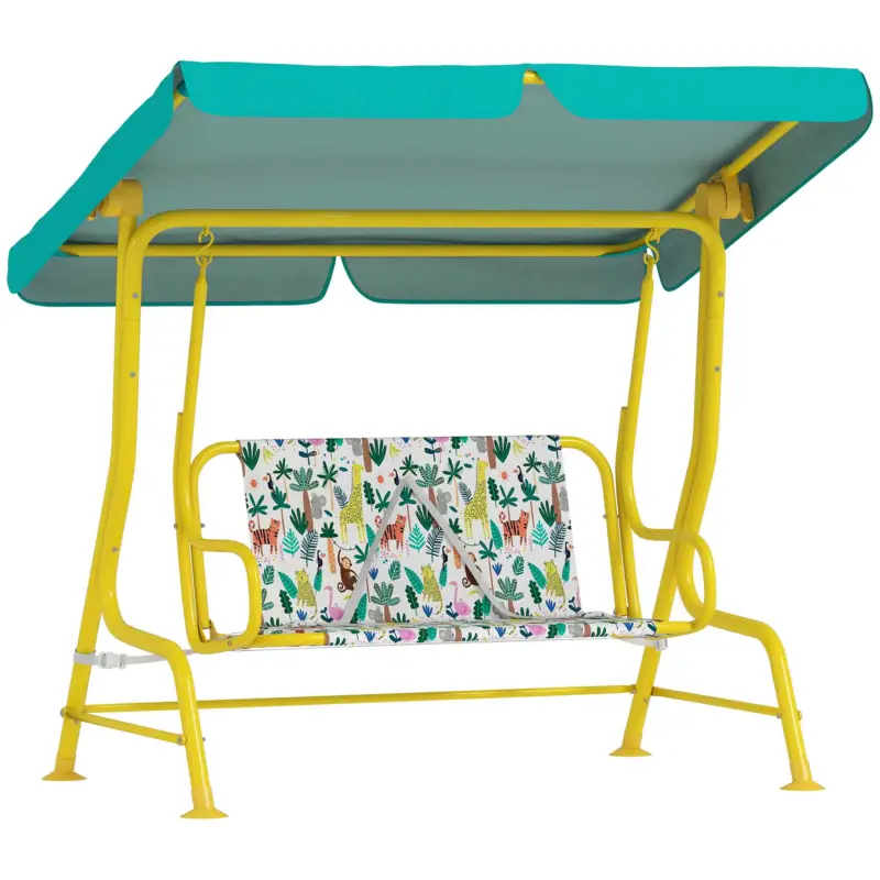 Reducere AIYAPLAY Leagăn Hollywood pentru copii, 2 locuri, cu copertină reglabilă, centură de siguranță, pentru 3-6 ani până la 60 kg 112x75x120cm Verde