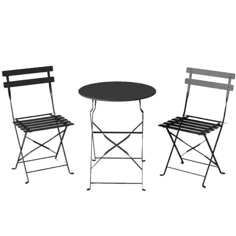 Outsunny Set Bistro Exterior, Mobilier Pliabil cu Masă și 2 Scaune, Negru Retur gratuit