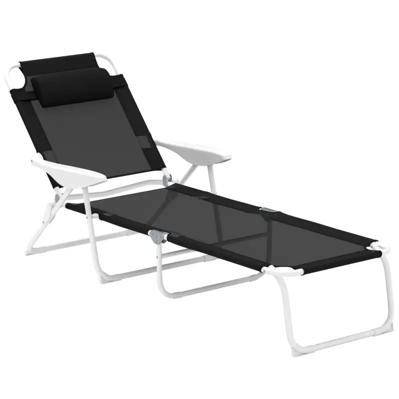 Outsunny Șezlong pliabil pentru grădină cu pernă, scaun cu spătar reglabil în 4 poziții până la 120 kg Negru Vezi acum