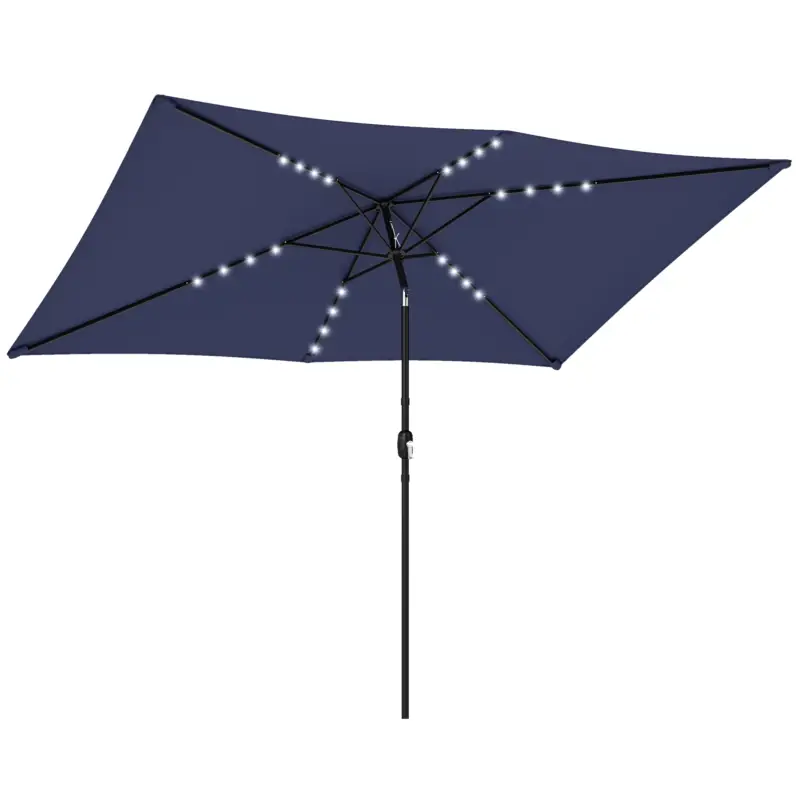 Outsunny Umbrelă de grădină cu 24 de lumini LED solare Copertină înclinabilă Stâlp metalic 2,9x2,5 m albastru închis Preferatul clienților