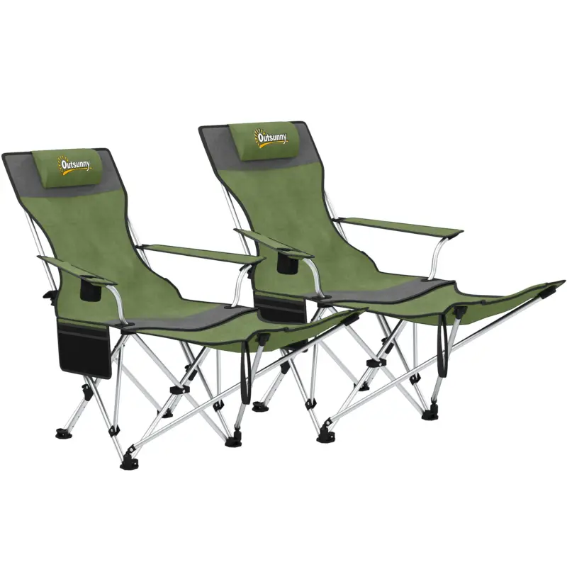 Reduceri Outsunny Set de 2 Scaune de Camping Pliabile cu Suport pentru Picioare Detașabil, 82x100x88 cm, Negru
