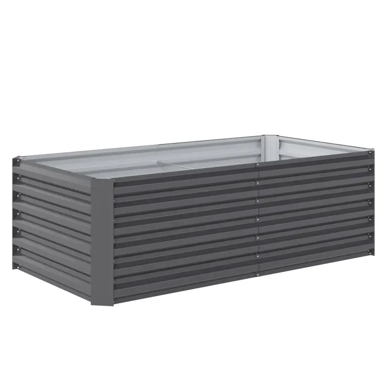 Outsunny Strat Ridicat pentru Grădină cu Bază Deschisă și Margini Rotunjite, 180x90x57,5 cm, Gri Închis Livrare expres