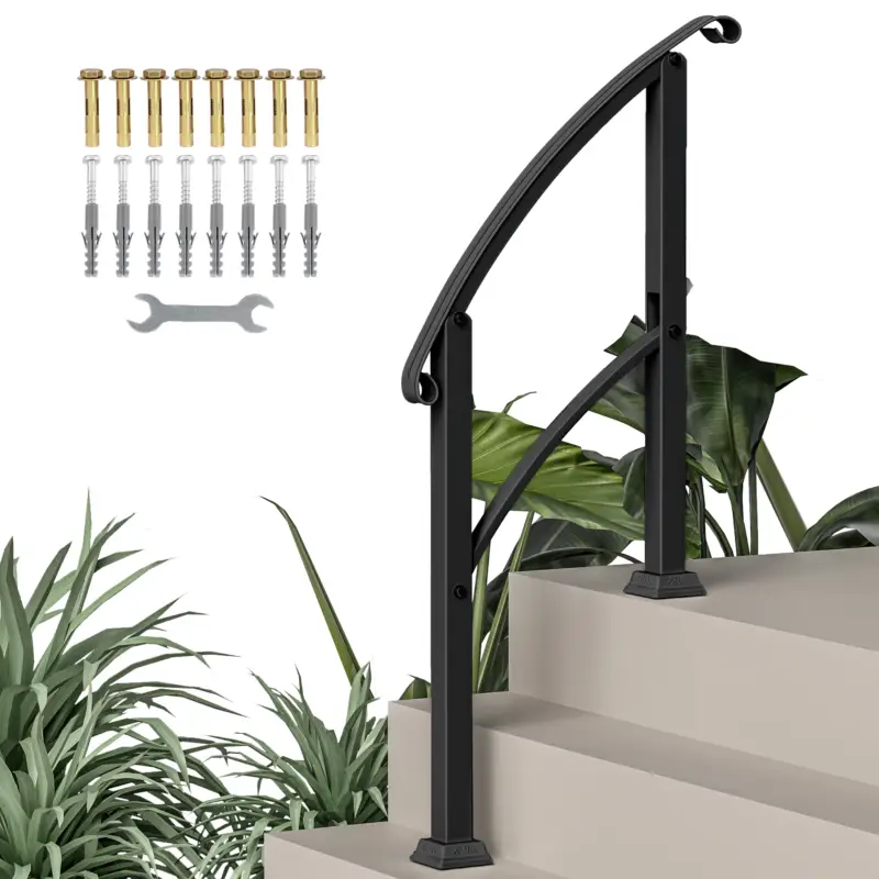 Reducere Outsunny Balustrada pentru scara 1 la 3 trepte balustrada pentru scara reglabila 0-45° cu kit de instalare 71 x 8 x 148 cm negru