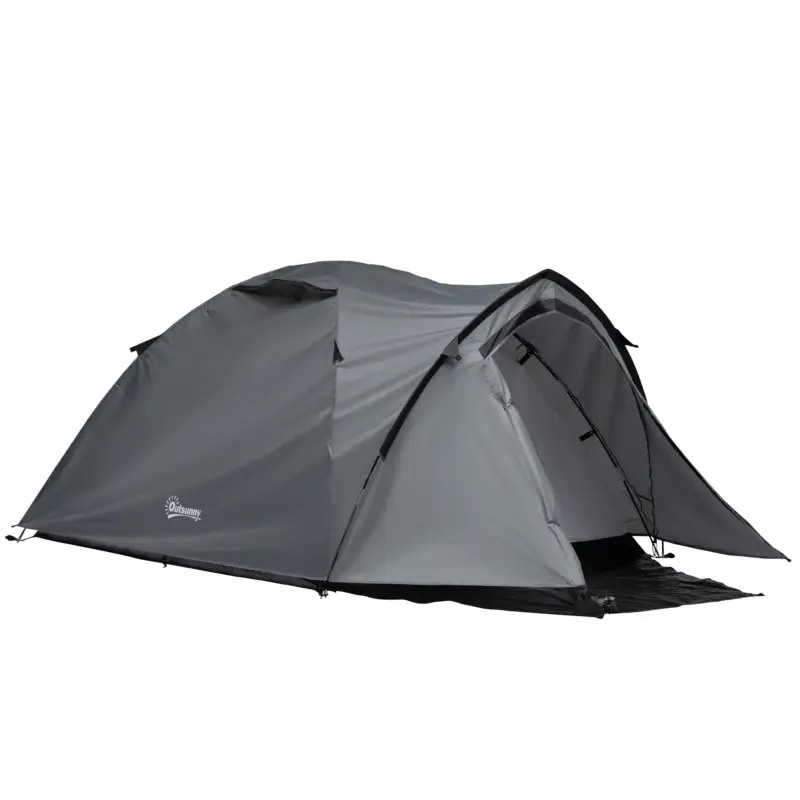 Outsunny Cort Camping 4 Persoane impermeabil cu Vestibul si Ferestre Gri Preț promoțional
