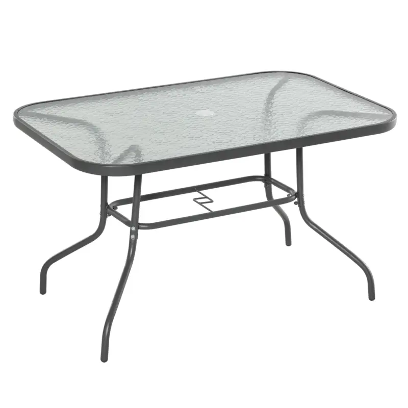 Plată sigură Outsunny Masa pentru Gradina din Metal si Sticla cu Orificiu pentru Umbrela120x80x70cm